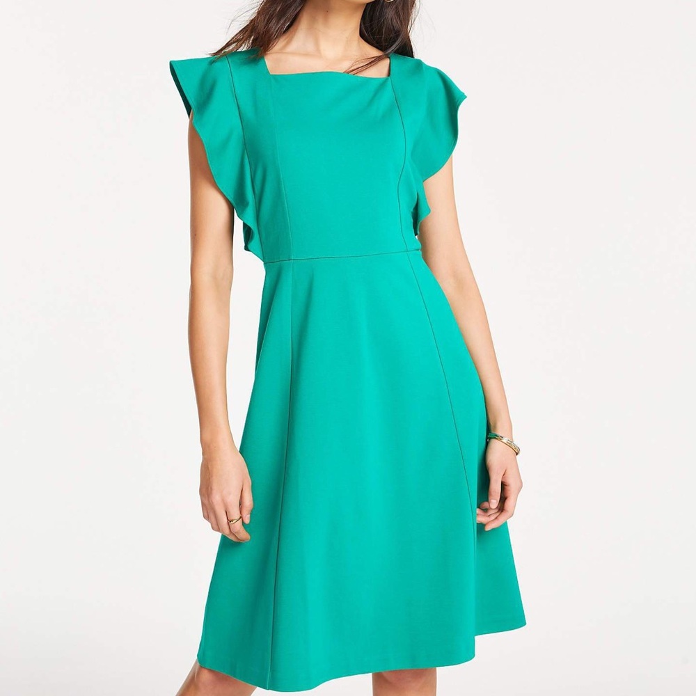 Ann Taylor Ponte Flutter Sleeve Flare Dress